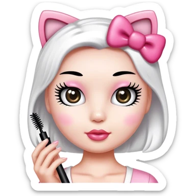  hello Kitty holding an eyelash mascara spoolie sticker