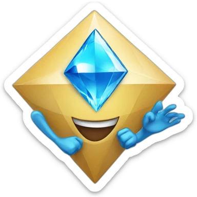 A blue brilliant diamond character with a funny face near the finish line sticker