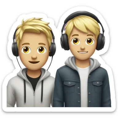 blonde boy in headphones wth another guy sticker