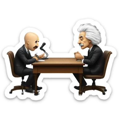 Joe Rogan at desk interviewing Albert Einstein  sticker
