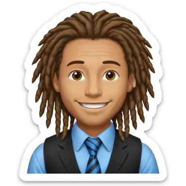 man in vest with blue tie, dreadlock hair sticker