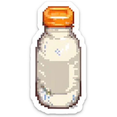 pixel art baby bottle containing milk with orange lid sticker