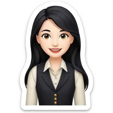 portrait of adult woman, formal vest, makeup, long black hair sticker