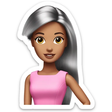 barbie doll pink dress black hair sticker