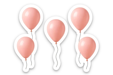 5 palloncini rosa fluttuano in aria isolati su sfondo bianco, iperrealistico 4k sticker