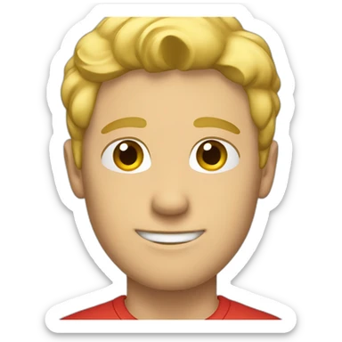 blond guy with red t-shirt sticker