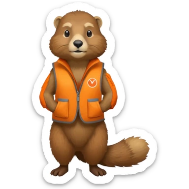 crea una marmota de cuerpo completo, que lleve un chaleco color naranja y que en el chaleco lleve el nombre (telamon) sticker