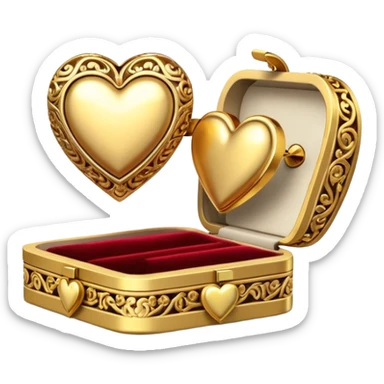 Gold heart earrings in a box opened to the right side sticker