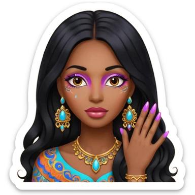 nail art black woman long hair sticker