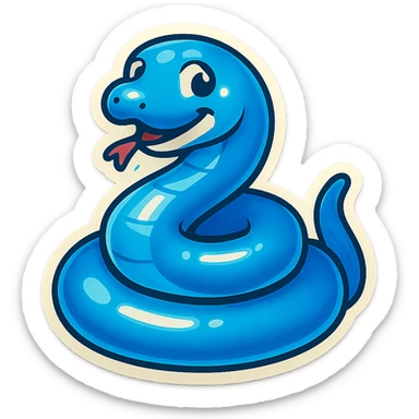 coiled blue snake with a playful expression, retro sticker style sticker