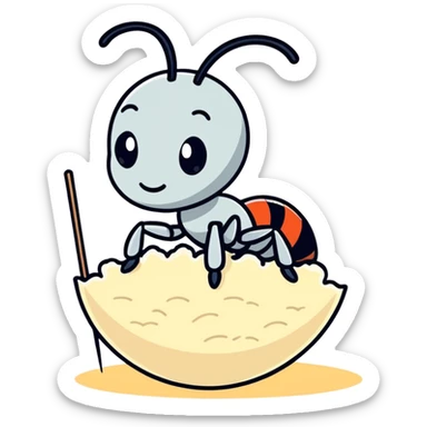 Cute Ant standing on a grain of rice sticker