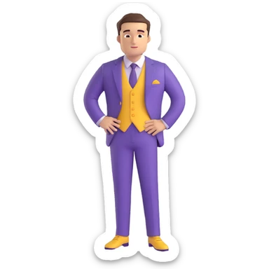 guy wearing a purple suit, full body, stylish, confident expression sticker