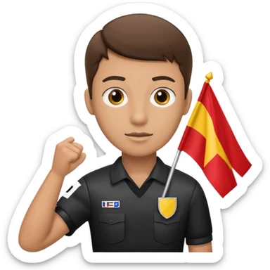 A young referee holding a flag, focused on the match. sticker