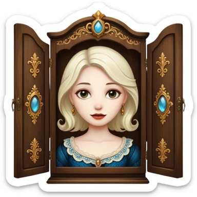 A character from the fairy tale Beauty and the Beast: the lady who was turned into a wardrobe by magic. She retains the wardrobe's original form and has an anthropomorphic face. sticker