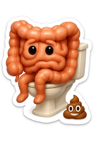 EMOJI STILE IPHONE 3D DI UN INTESTINO CHE sta seduto sul wc e davanti ha una montagnetta di feci a palline stile emoji iphone E FALLO MOLTO REALISTICO IN 3D sticker