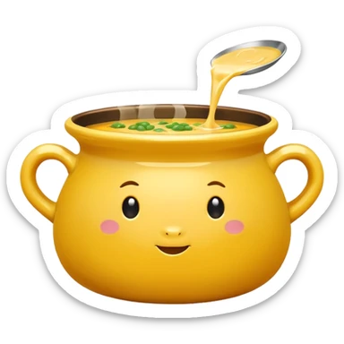 yellow pot with soup sticker