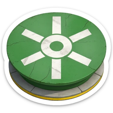 a helipad with a green surface and an H in the center sticker