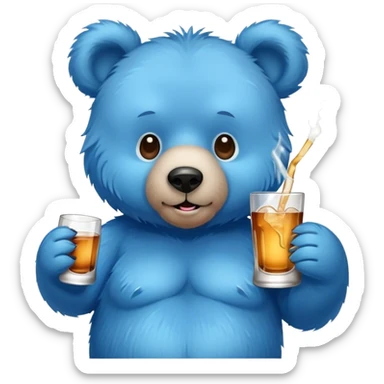 Blue fuzzy bear drinking alcohol sticker