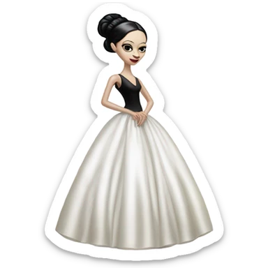 Tall realistic thin Morticia Addams as Princess Leia in ruffled white-pearl ballet ball gown  sticker
