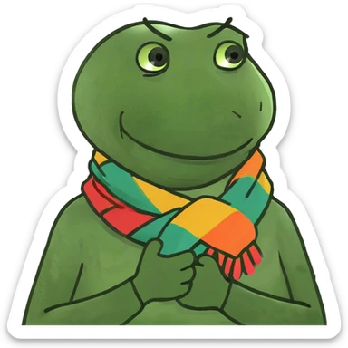 person with arms crossed holding there neck and smiling sticker