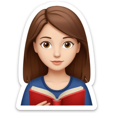 Pretty white girl with brown eyes and brown hair reading a romantic book sticker