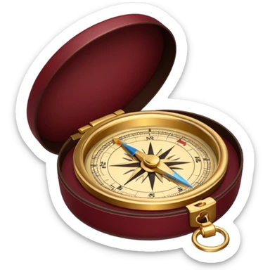 burgundy travel item and  a gold compass in the lower right corner of the emoji in front of travel item sticker