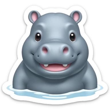 A 3D cartoon hippopotamus half-submerged in water, smiling gently, soft lighting, rounded body and glossy texture, cute Memoji-style look.Full body. sticker