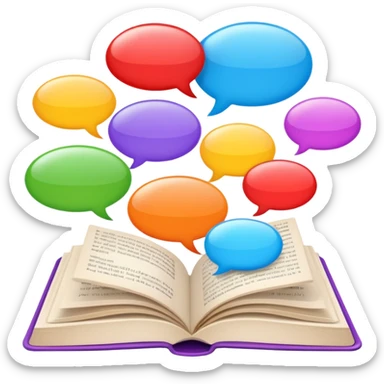 open book with several speech bubbles in different languages sticker