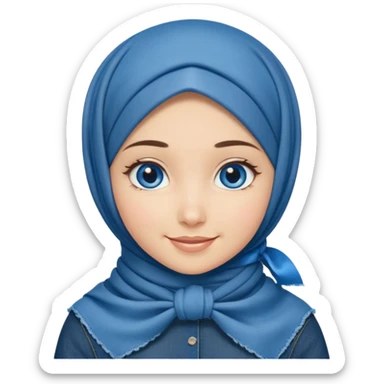 Turkish beautiful finish Konya girl blue eyes with denim bow hijab islamic dress and smiling  sticker