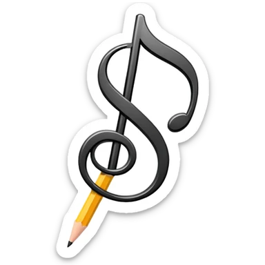 Minimalistic flat vector icon, iOS style, thin black contour on white background. Musical note with a pencil crossing it. Clean, no text, no shadows sticker