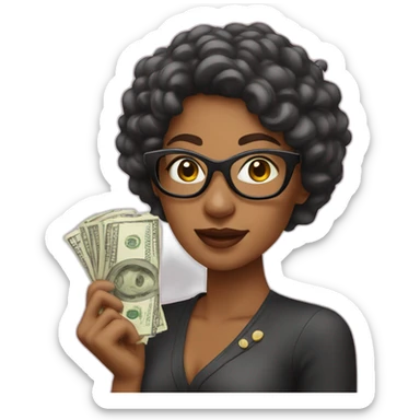 cool woman with money icon sticker