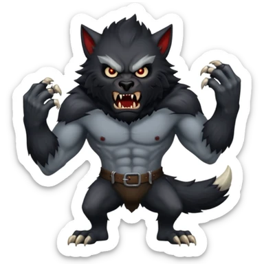 Create an emoji of Werewolf half bodied till waist sharp nails angry face black sticker