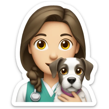 Brunette vet with cat and dog sticker