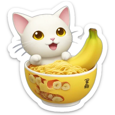 A banana cat, eating Ramen sticker