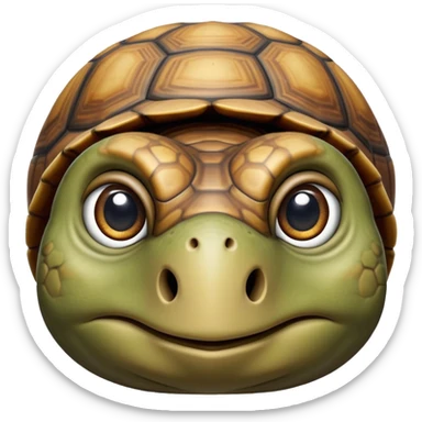 cinematic-tortoise-realistic--emoji,-sturdy-domed-shell-in-rich-earthy-tones,,-wrinkled-wise-face-peering-ahead-with-calm-determination,-cute large-eyes-reflecting-centuries of wisdom, zoomed into its face sticker