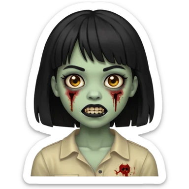 Lightskin girl gothic zombie with black hair with bangs and black teeth sticker
