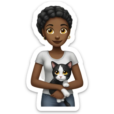 Black girl with calico cat  sticker