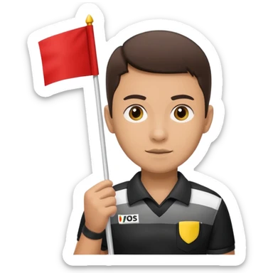 A young referee holding a flag, focused on the match. sticker