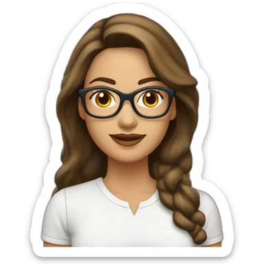 Mujer Blanca Cara Redondo con lentes cabello largo castano con logo century21 sticker