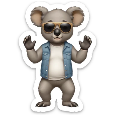 anthropomorphised koala in casual clothing, wearing dark sunglasses, walking upright, looking like a tough guy with a different attitude sticker