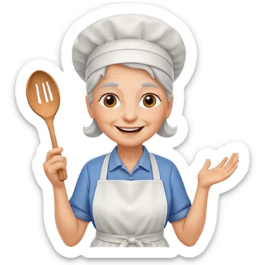old woman kitchen worker sticker