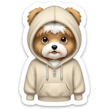 A bichon Yorkie wearing a hoodie sticker