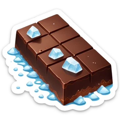 A piece of dark chocolate with visible sea salt crystals on top sticker