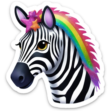 Lisa frank zebra with glitter rainbow stripes sticker