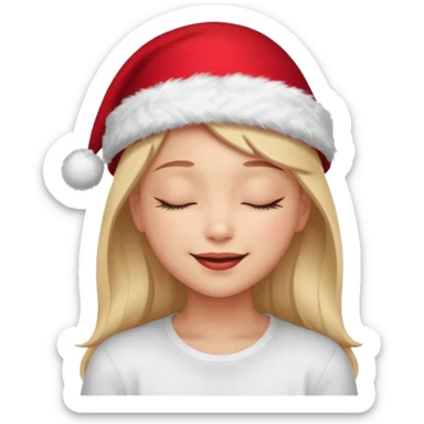 Girl Smiling with closed eyes in a red Christmas hat sticker