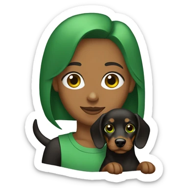 Lebanese with green eyes holding a black dachshund sticker
