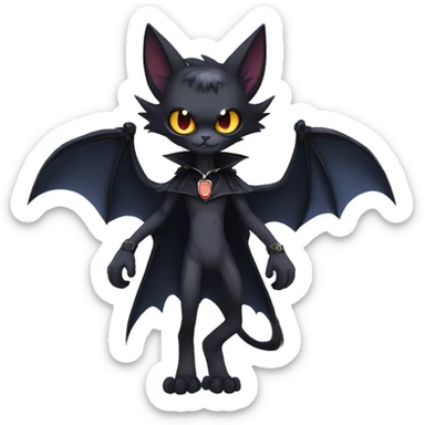  cool edgy anthro dark-themed animal vampiric bat-cat-hybrid Fakemon  with a collar full body sticker