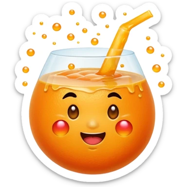 Cute mandarin emoji exploding with juice, chubby shape, sparkles, playful expression, kawaii style, transparent background. sticker