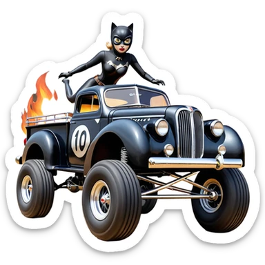 1:10 off-road lcg burning ramp-jumping Basher Wednesday Adam’s CatWoman’s 1954 blackened tarnished hotrod ford jaguar rc pickup (extra wide low-profile pin tires without fenders) sticker