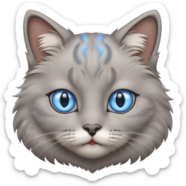 a gray cat with blue eyes on its FOREHEAD sticker